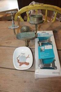 lot 3581 image: Antique Brass Bathroom Soap Dish & More
