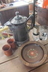 lot 3627 image: Antique Metal Coffee Pot and More