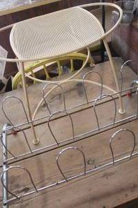 lot 3669 image: Vintage Metal Stool & Shoe Rack