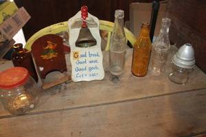 lot 3698 image: Vintage Wood Matchbox Holder, Pop Bottles & More