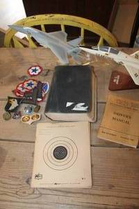 lot 3721 image: 1940s Blue Jacket Manual, War Dept. Manual, Military Pins & More