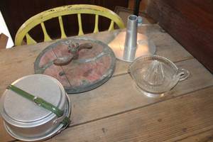 lot 3751 image: Vintage Glass Juicer, Camping Dishes & More