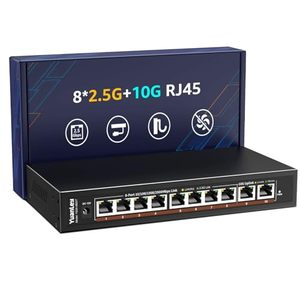 lot 40177 image: 10 Port 10G Ethernet Switch Unmanaged, 8 x 2.5G Base-T Ports, 2 x 10Gb RJ45 Ports, Compatible with 10010002500Mbps, Metal Case Fanless, YuanLey 2.5Gbe Network Switch for 2.5G10G NAS, Wireless AP - Retail $139.98