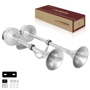 lot 40178 image: FARBIN Boat Horn Waterproof Stainless Steel Dual Trumpet Marine Horn
