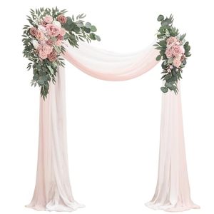 lot 40183 image: Floroom Arch Flowers with Drapes Kit (Pack of 4) - 2pcs Artificial Dusty Rose & Blush Floral Swag Arrangement with 2pcs Draping Fabric for Wedding Ceremony Arbor and Reception Backdrop Decoration