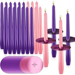 lot 40192 image: Patelai 40 Pack 10 Inch Christmas Advent Candles Set Include 20 Taper Candles 20 Drip Protectors Unscented Candlestick Purple Pink Taper Advent Candle for Church Xmas Decor Celebrations Wicca Shabbat