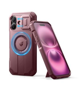 lot 40214 image: Dexnor for iPhone 16 Case with Slide Camera Cover & Adjustable Kickstand, Magnetic Rugged Shockproof Bumper Cases Heavy-Duty Magnetic Protective Cover,Maroon Red