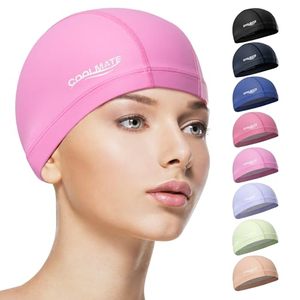 lot 40221 image: LOT OF THREE - COOLMATE Fabric Swim Cap for Women, Men &amp Kids, Lightweight,