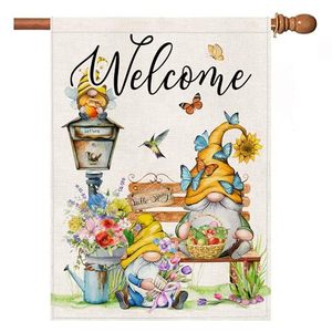 lot 40226 image: Spring Flag, Spring House flags 28 x 40 Double Sided, Welcome Yard Outdoor Flag, Gnome Floral Decorative Flags for Outside House