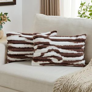lot 40233 image: FUTEI Pack of 2 Faux Fur Throw Pillow Covers 12x20 Inch, Coffee White