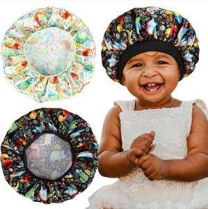 lot 40237 image: Aileam Kids Satin Bonnet Baby Sleep Cap Dinosaur Wide Elastic Band Soft Silk Double Layer Night Hair Hats for Teens Toddler Child Baby