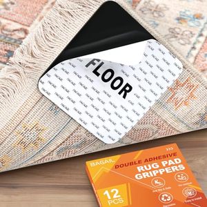 lot 40251 image: BAGAIL Rug Grippers 12 Pcs, Non-Slip Rug Corner Grips for Hardwood Floors & Tile, 4x4in Reusable Double-Sided Adhesive Carpet Tape to Prevent Sliding & Tripping Hazards for Pets, Kids, Family