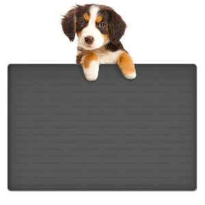 lot 40252 image: 24x16 Large Dog Food Mat, Silicone Dog and Cat Mats for Food and Water Bowls, Waterproof Raised Edge Pet Feeding Mat for Contain Spills Protects Floors, Multiple Colors & Sizes for Pets, Dark Gray