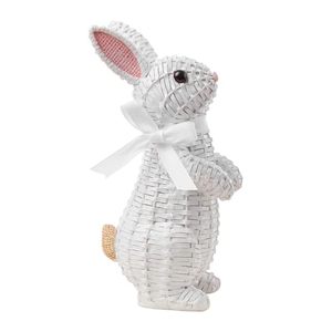 lot 40259 image: Rattan Rabbit Woven Rabbit Bow Resin Ornaments for Home Courtyard Lawn Tabletop and Easter Decoration to Enhance The Easter Atmosphere Preferred Easter Gifts (8.1in White Station)