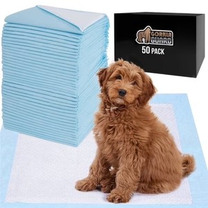 lot 40298 image: Gorilla Guard Disposable Puppy Pads, 5 Layer Pee Pads, Absorbent Changing Pad, 50 Count 28x34 in