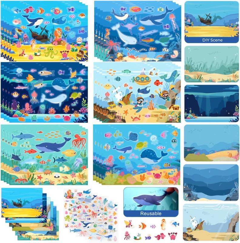 lot 3464 image: 24 Sets DIY Ocean Sticker - Make Your Own Sea Scene Stickers, Under The Sea Party Favors, Sticker Books