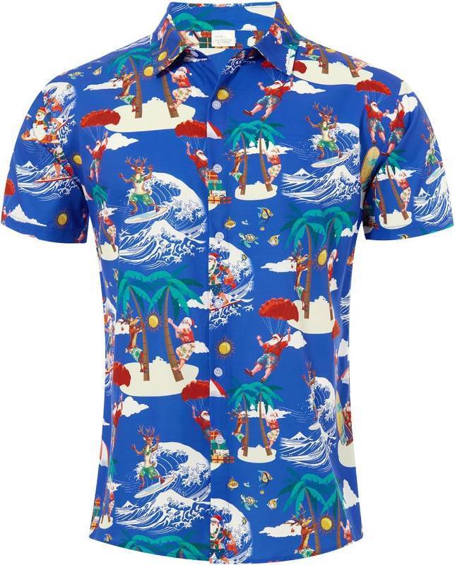 lot 3339 image: uideazone Men Ugly Christmas Hawaiian Shirt Santa Claus Party Aloha Beach Shirt Navy Blue 3XL