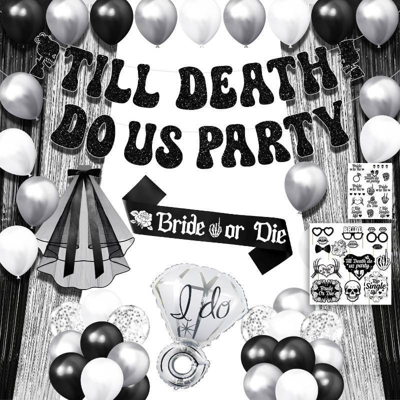 lot 2936 image: Till Death Do Us Party Bachelorette, 65 Pcs Til Death Do Us Party Bachelorette Party Decorations, Halloween Single Woman Party Bride or Die Bachelorette Party Decorations, Til Death Wedding Decor