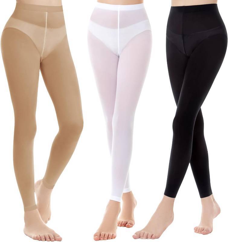 lot 5671 image: 3 Pairs School Girls Footed and Footless Ballet Dance Tights Age(2-16),Black White Nude SIZE S