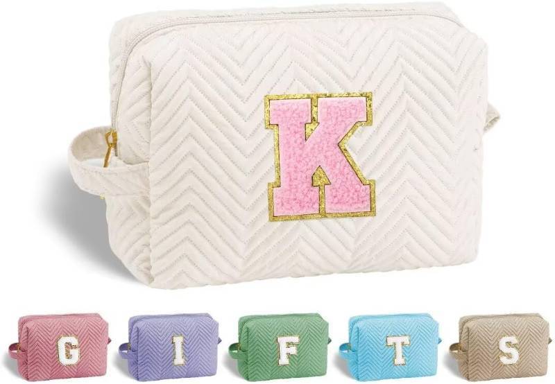 lot 5639 image: Yiolife Initial Monogramed Makeup Cosmetic Toiletry Travel Bag for Women