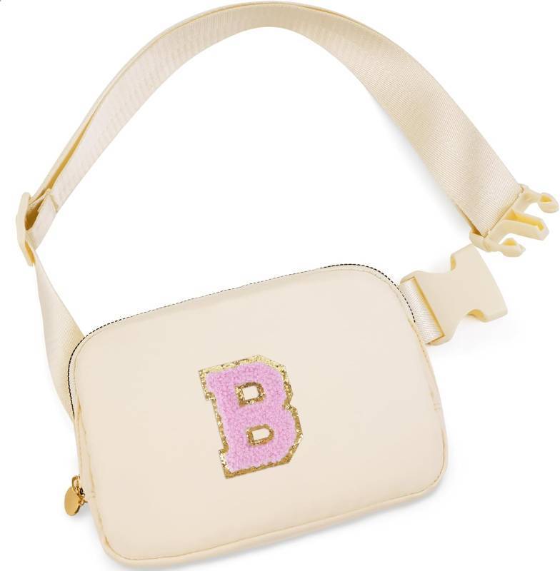 lot 12105 image: Belt Bag Fanny Pack Crossbody Bags with Initials Letter Patch Cute Stuff Birthday Gifts for Teenager Girls Trendy Stuff for Teens  Khaki,B
