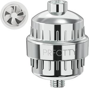 lot 40303 image: 25-Stage Shower Filter prevents scale buildup,Revitalize Hair Skin & Nails with Purifying Water, softener hard water,99% Lead Chlorine, Fluoride & Chemicals removed. High-Output Fan Technology,Chrome