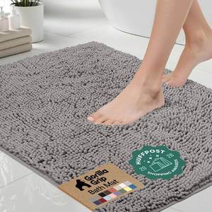 lot 40318 image: GORILLA GRIP Bath Rug Mat for Bathroom, Absorbent Chenille, 24x17 Gray