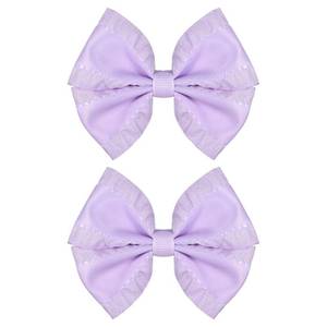 lot 40413 image: 3 Inches Ruffled Grosgrain Ribbon Pinwheel Hair Bows Alligator Clips Hair Barrettes 2pc Cute Handmade Hair Decor Accessories for Baby Girls Kids Toddlers Teens Light Purple