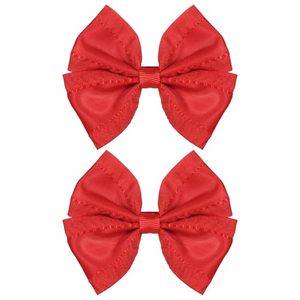 lot 40421 image: 3in Red Ruffled Ribbon Hair Bow Clips Small Cute Christmas New Year Valentines Hair Accessories for Girls Toddlers Teens Mom Stylish Bows for Everyday Special Occasions