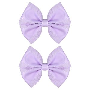lot 40423 image: 3 Inches Ruffled Grosgrain Ribbon Pinwheel Hair Bows Alligator Clips Hair Barrettes 2pc Cute Handmade Hair Decor Accessories for Baby Girls Kids Toddlers Teens Light Purple