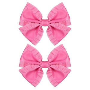 lot 40425 image: Ruffled Ribbon Hair Bows 3in Hot Pink Cute Small Satin Hair Bow Clips Barrettes Alligator Hairpins Dress Decor Accessory for Little Baby Teens Toddler Girls Kids Child in Pairs