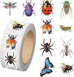lot 40456 image: 500PCS Bug Stickers 10 Styles Sticker Rolls Cartoon Insect Stickers Bug Party Favors Waterproof Vinyl Stickers(500 Per Roll)