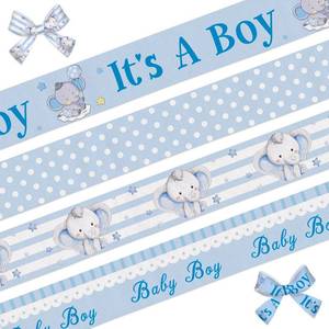 lot 40459 image: 4 Rolls 1 Inch Blue Baby Shower Ribbon Its a Boy Ribbon for Crafts Gift Wrapping Elephant Grosgrain Ribbons for Baby Shower Gender Reveal Party Diaper Cake Decoration 20 Yards