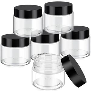 lot 40665 image: SATINIOR 6 Pack 3 oz Plastic Jars Containers with Lids Wide-mouth Refillable Leakproof Reusable Round Empty Jars for Travel Cosmetic Dry Food SpiceCandy Cookie Home Kitchen Organizing(Black)