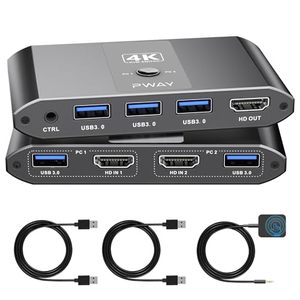 lot 40670 image: 4K60Hz HDMI Kvm Switch 1 Monitors 2 Computers, Sharing USB Devices with 3 USB 3.0 Ports, Supports Wired Remote and Button Control, EDID Compatible, Suitable for LaptopDesktop