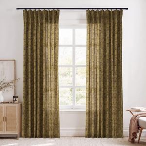 lot 40682 image: TWOPAGES Pinch Pleat Floral Print Curtain, Copper, 26W x 90L, 1 Panel