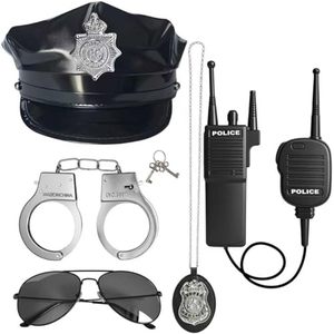 lot 40690 image: 5pcs Halloween Police Officer Role Play Costume Accessories for Adults, Police Hat Handcuffs Badge Sunglass Costume Accessories for Men Women, Cop Swat Cosplay for Halloween Party