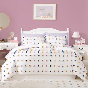 lot 40691 image: Full Size Comforter Sets for Girls - 3 Pieces Pom Tufted Bed in a Bag