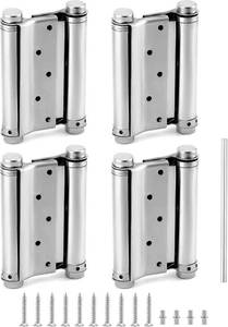 lot 40698 image: QWORK Heavy Duty Cafe Saloon Bars Door Swing Hinges, 4 Pack 5 Stainless Steel Self Closing Swing Hinges, Double Action Spring Door Hinges, Including Pins and Screws