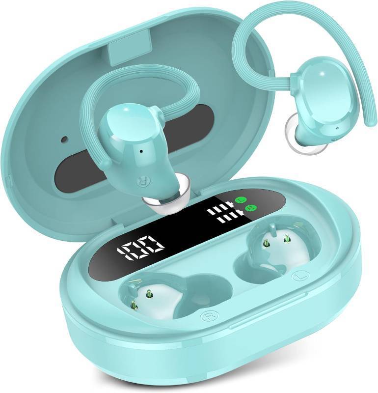 lot 22062 image: Wireless Earbuds, 2023 New Ultralight Sport Bluetooth 5.3 Headphones In Ear with LED Display, Built-in Mic Earphones, IPX7 Waterproof Wireless Headphones with Earhooks for Gym Workout (Blue)