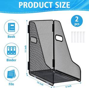 lot 48005 image: Large Binder Folder Holder for Desk Metal Mesh Magazine File Holder Black Vertical File Storage Desktop Binder Organizer Desk Folder Organizer for 3Inch 4Inch 5Inch Binder 10 L x 6 W x 11 H