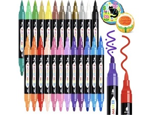 lot 48018 image: TBC The Best Crafts Acrylic Paint Markers, 24 Colors Dual Tip Pen Waterproof, Non-Toxic for Rock Painting, Wood, Glass, Ceramic, Fabric   Art Supplies for Artists & Hobbyists