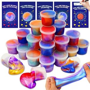 lot 48048 image: 28 Pack Valentines Day Gifts for Kids, Valentines Galaxy Slime with Valentines Cards Kids Stress Relief Fidget Set Valentines Day Gifts for School Classroom Exchange Prize Party Favors Supplies