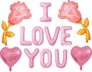 lot 48059 image: Pink I Love You Balloon Valentine Balloons Pink Heart Balloons Rose Balloon for Valentines Day Party Decorations Wedding Anniversary Bride Shower Engagement Party Decor Supplies Set-12 Pcs