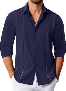 lot 48124 image: MAPICK Mens Cuban Guayabera Shirt Long Sleeve Button Down Casual Shirts Beach Linen Shirts SIZE M
