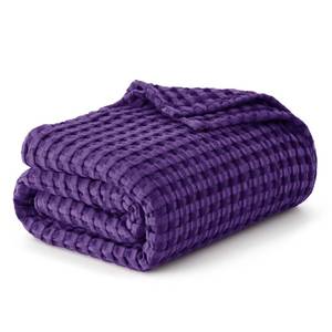 lot 28962 image: Cooling Cotton Waffle Queen Size Blanket - Lightweight Breathable Blanket of Rayon Derived from Bamboo for Hot Sleepers, Luxury Throws for Bed, Couch and Sofa, Purple, 90x90 Inches. - Retail $57