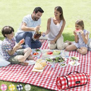 lot 28965 image: Picnic Blanket Extra Large Waterproof, 80x80Checkered Picnic Blankets Beach, Outdoor, Camping on Grass Accessories Couple Ideas Wedding Registry Gifts (Red and White) - Retail $30