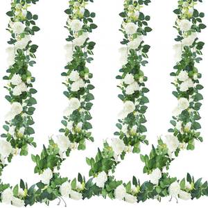 lot 28971 image: 4Pcs 31Ft Artificial Rose Vine Fake Flower Garland Floral Garland Faux Silk Hanging Vine Rose Ivy Vines for Wedding Arch Party Wall Garden Ceremony Background Outdoor Decor (White) - Retail $20