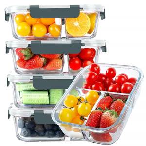 lot 28972 image: Glass Meal Prep Containers 3 Compartments, 5 Pack 36 oz - Retail $30