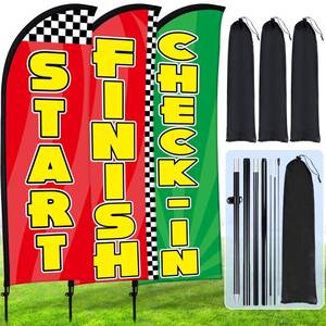 lot 29003 image: 3 Sets Start Finish and Check-in Feather Flag 8 ft Start Advertising Banner Swooper Flag with Pole Kit and Ground Stake for Marathons and Special Events Outside, Red and Green - Retail $58